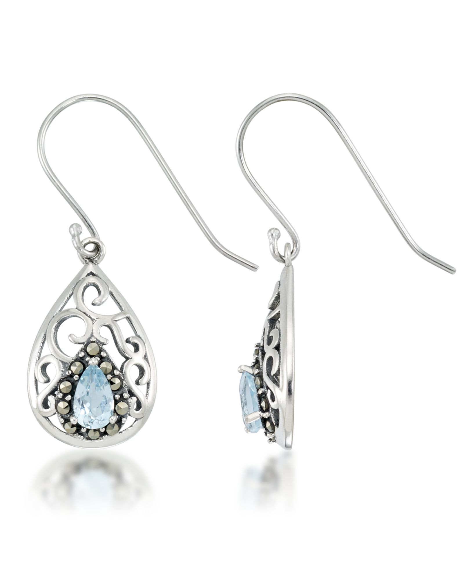 Blue Topaz Open Work Teardrop Dangle Earrings