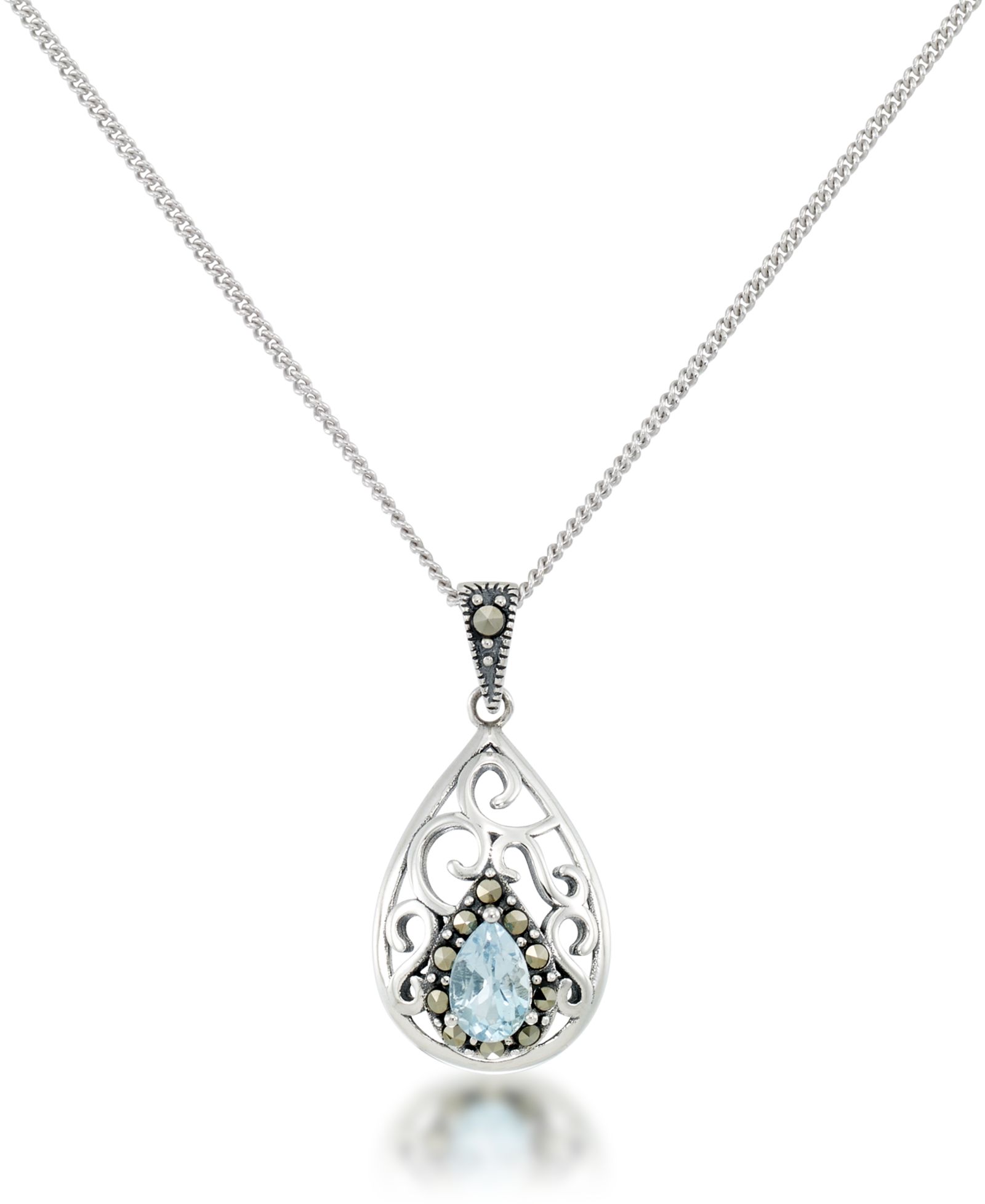 Подвеска-кулон с Blue Topaz Open Work Teardrop и цепь Curb Chain