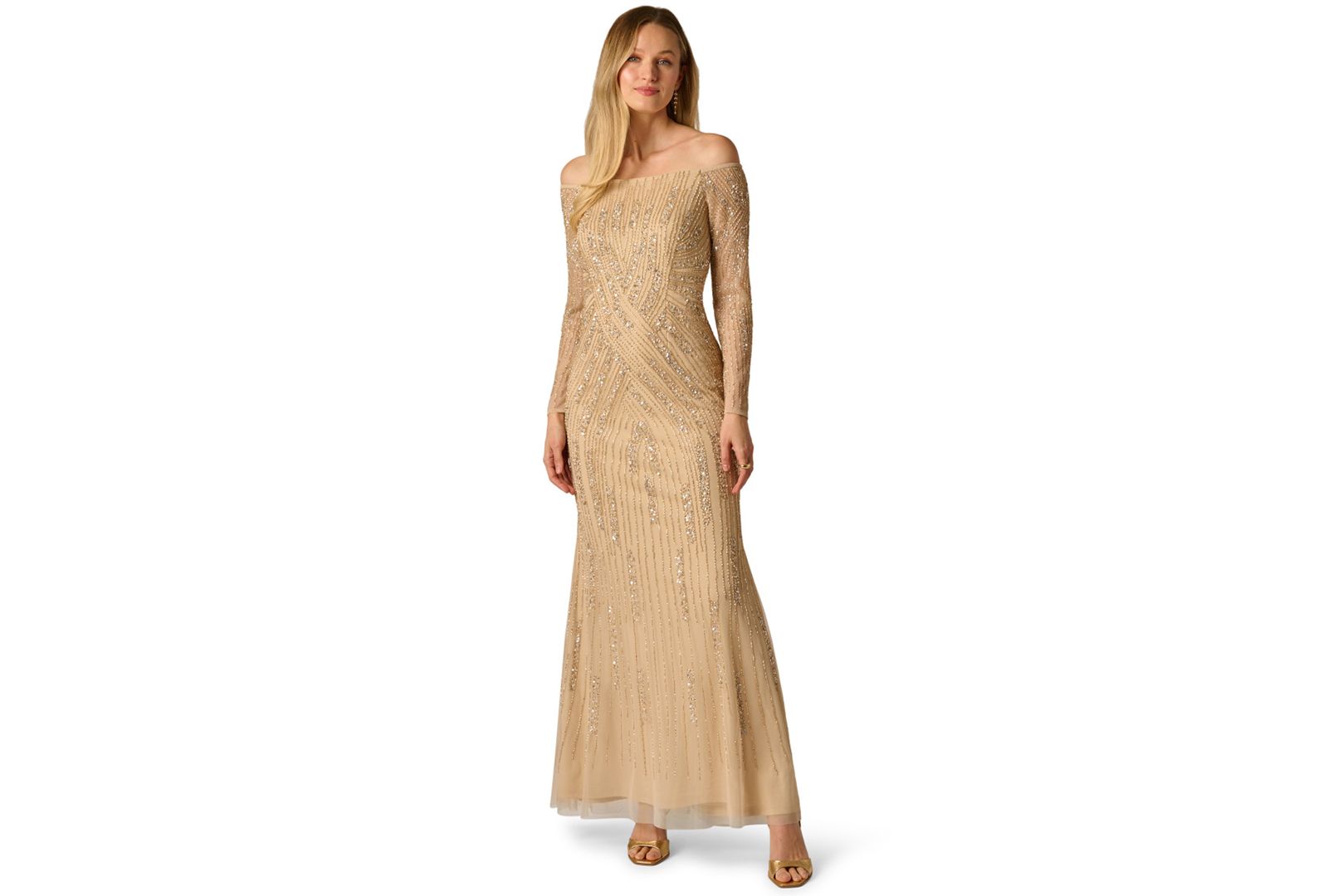Adrianna Papell Women's Sequin Off-The-Shoulder Gown