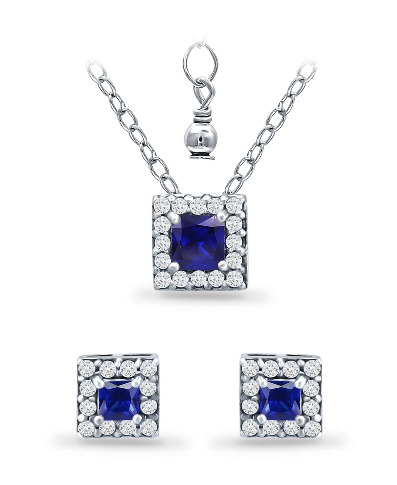 Комплект Giani Bernini Simulated Blue Sapphire и Cubic Zirconia Halo Square Pendant и серьги, 3 Piece