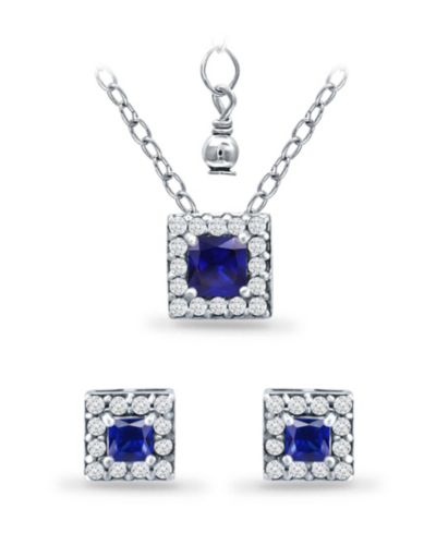 Комплект Giani Bernini Simulated Blue Sapphire и Cubic Zirconia Halo Square Pendant и серьги, 3 Piece