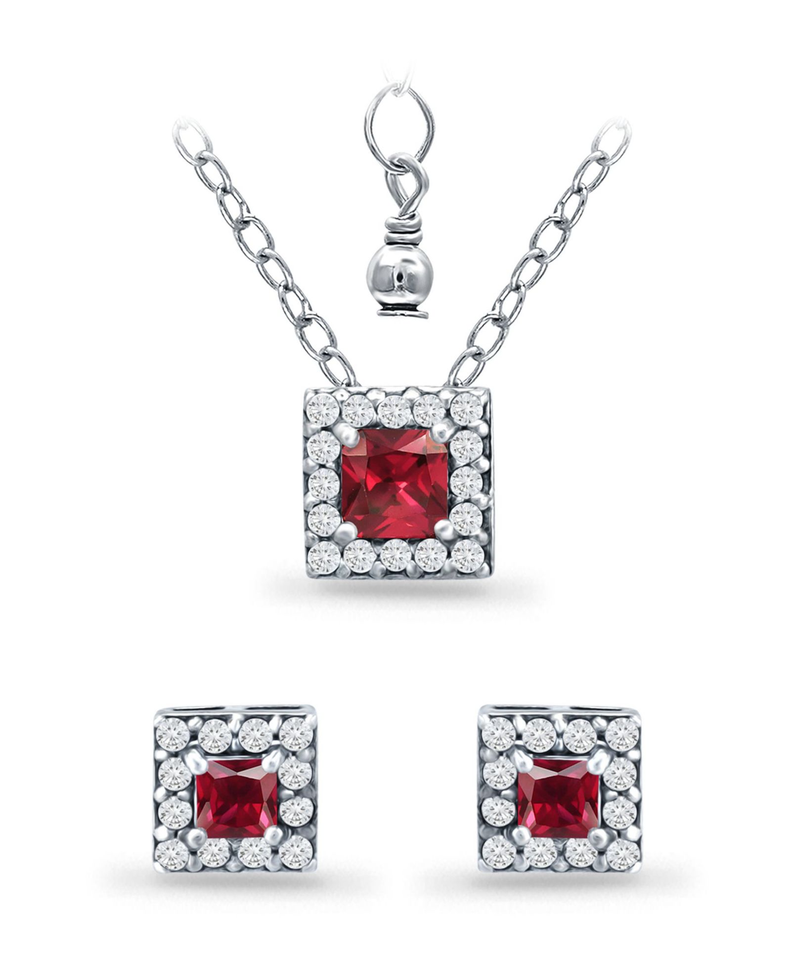 Giani Bernini Набор из подвески и сережек Lab Grown Ruby and Cubic Zirconia Halo Square 3 Piece