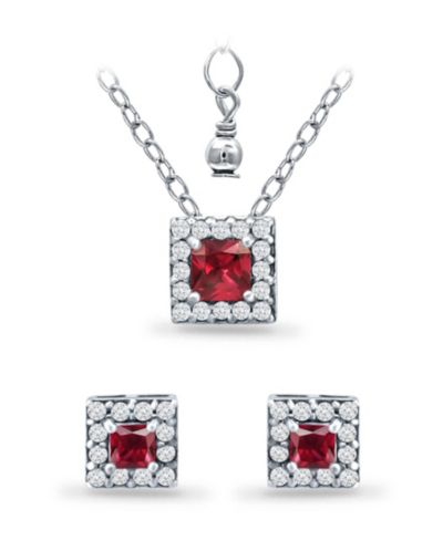 Giani Bernini Набор из подвески и сережек Lab Grown Ruby and Cubic Zirconia Halo Square 3 Piece