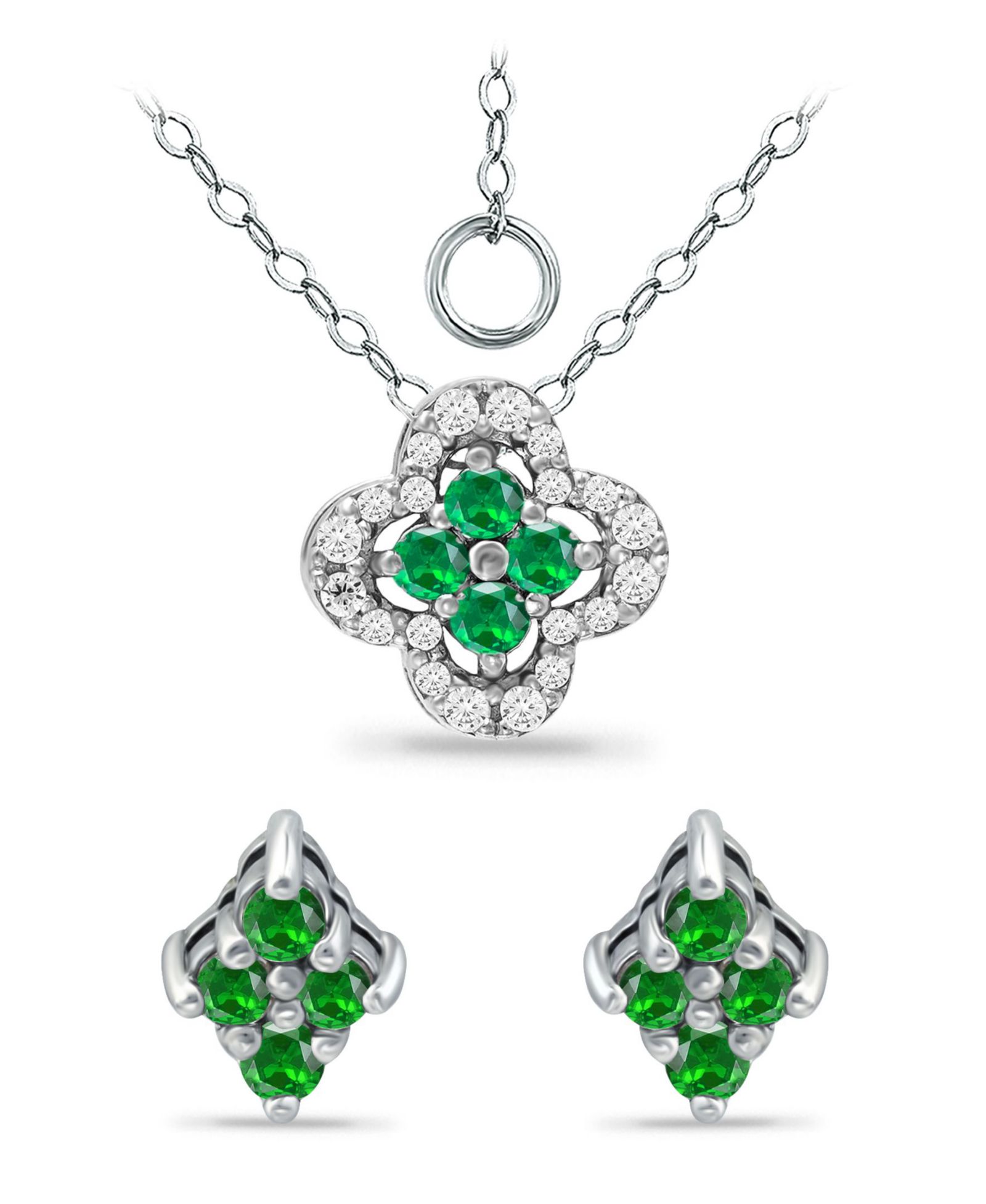 Giani Bernini Created Green Quartz and Cubic Zirconia Clover Pendant and Earring Set, 3 Piece