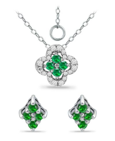 Giani Bernini Created Green Quartz and Cubic Zirconia Clover Pendant and Earring Set, 3 Piece