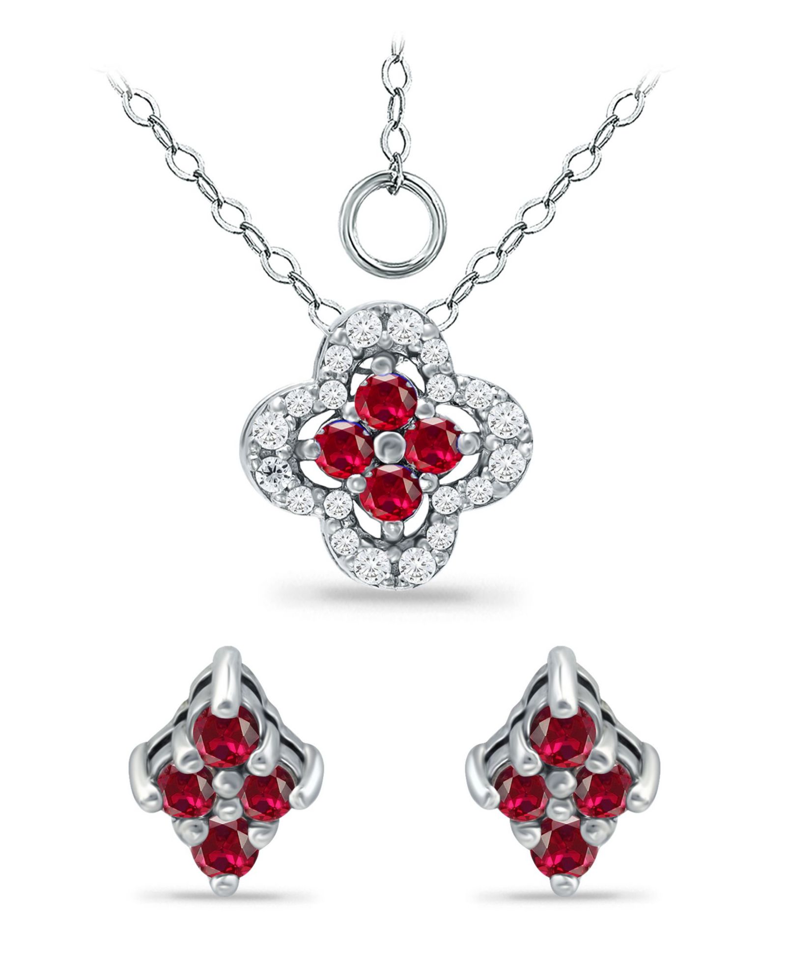 Giani Bernini Created Ruby and Cubic Zirconia Clover Pendant и Earring Set, 3 Piece