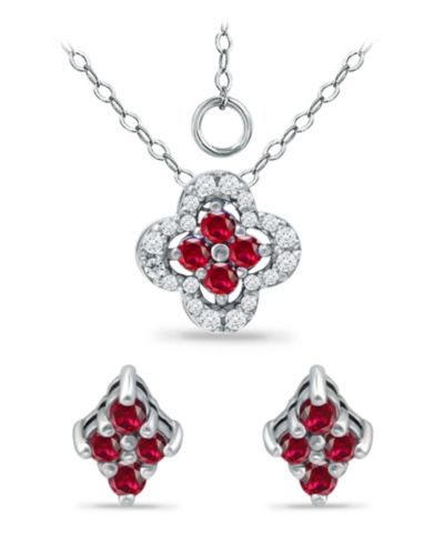 Giani Bernini Created Ruby and Cubic Zirconia Clover Pendant и Earring Set, 3 Piece