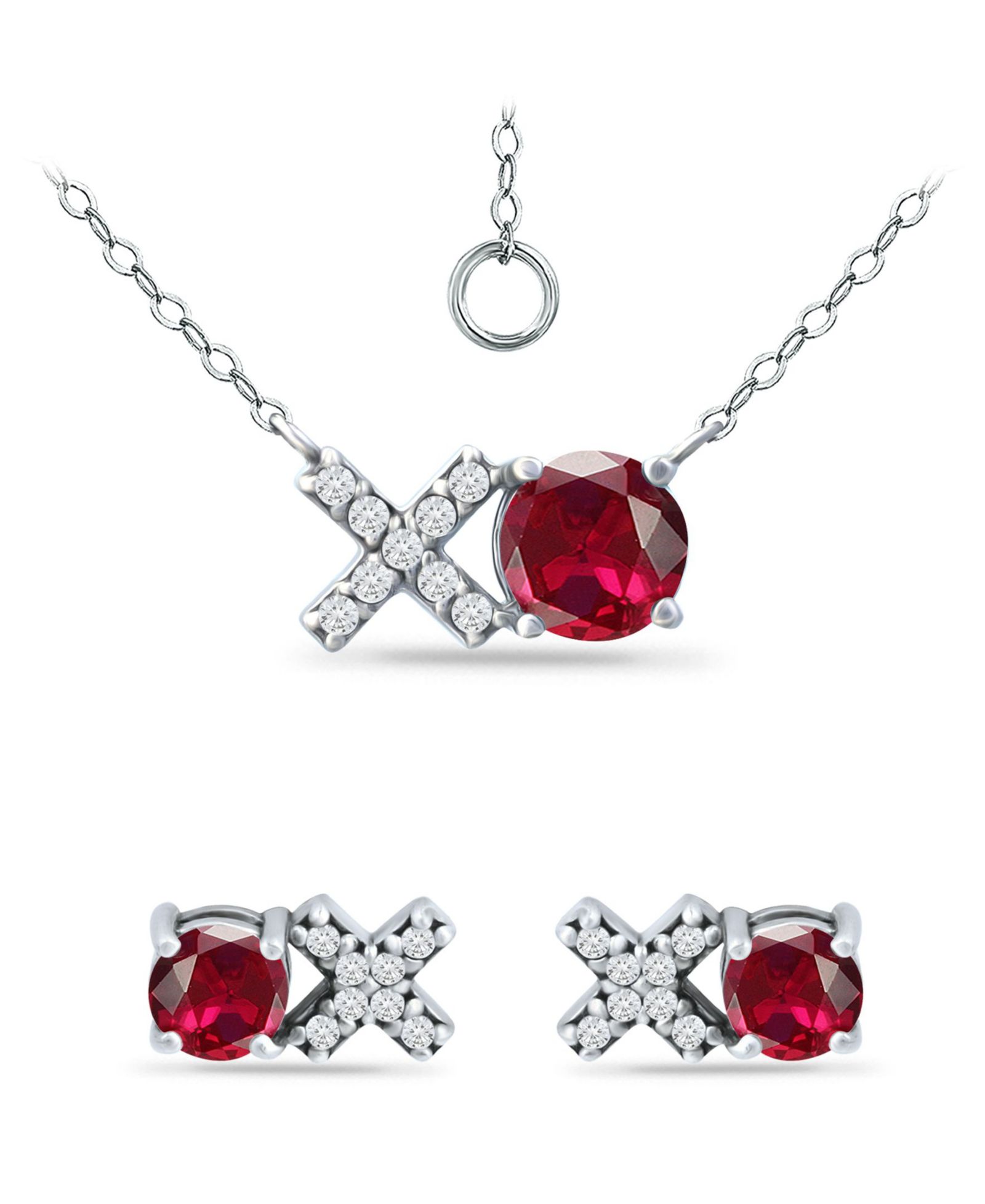 Giani Bernini Created Ruby and Cubic Zirconia "XO" Pendant and Earring Set, 3 Piece