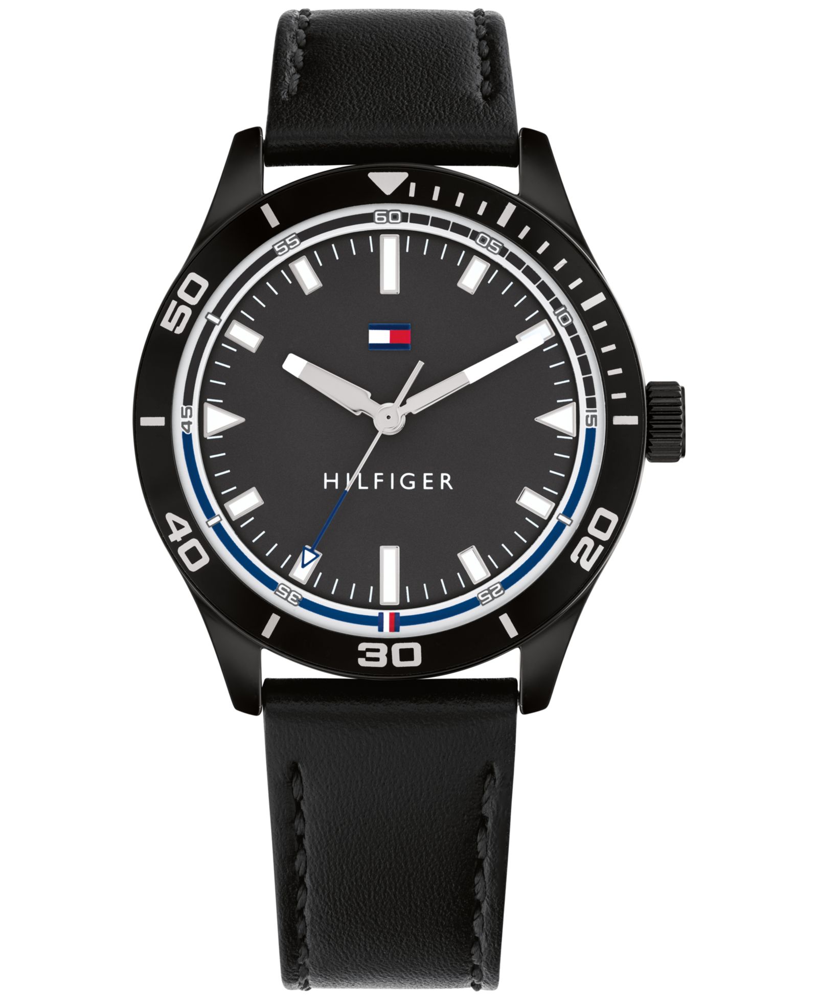 Мужские часы TOMMY HILFIGER Black Leather Strap 38mm