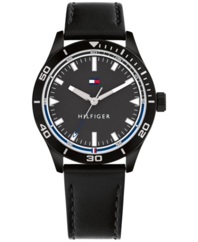 Мужские часы TOMMY HILFIGER Black Leather Strap 38mm