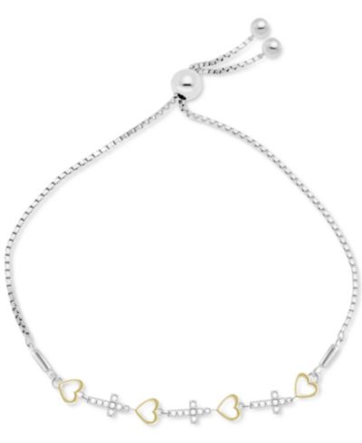 Браслет-боло Diamond Heart & Cross (1/6 ct. t.w.) в Sterling Silver & Gold-Plated Sterling Silver