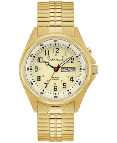 Мужские часы Caravelle Traditional Gold-Tone Stainless Steel Expansion Bracelet 40mm