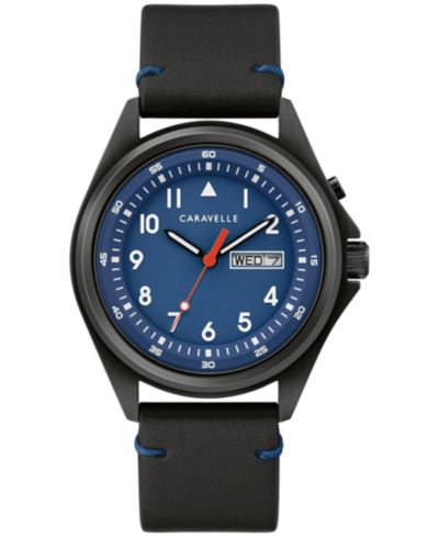 Мужские часы Caravelle Black Leather Strap 40mm