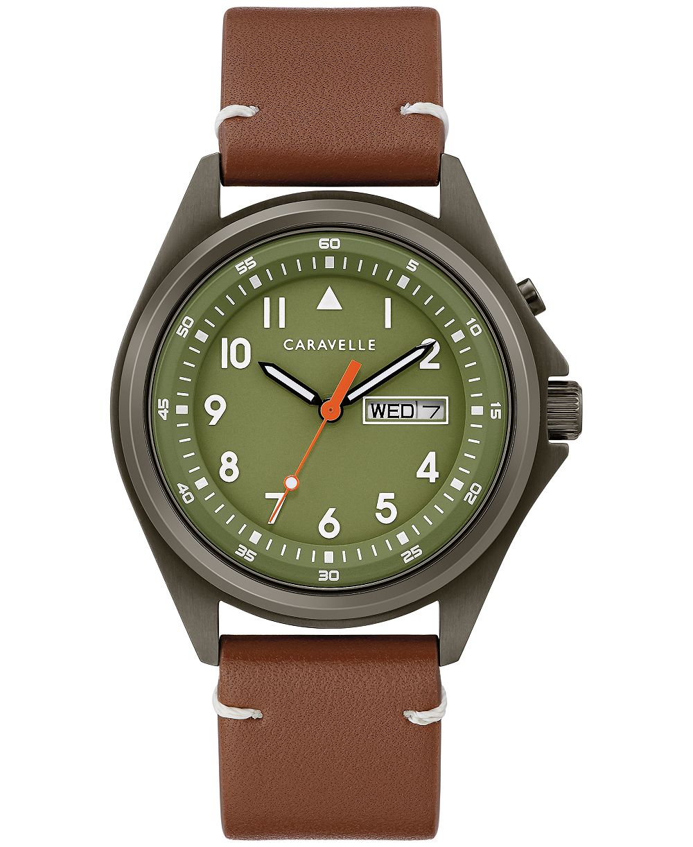 Caravelle Men's Traditional Brown Leather Strap Watch 40mm