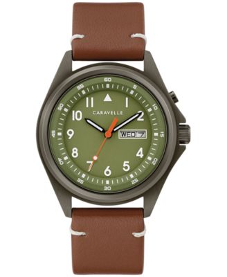 Caravelle Men's Traditional Brown Leather Strap Watch 40mm