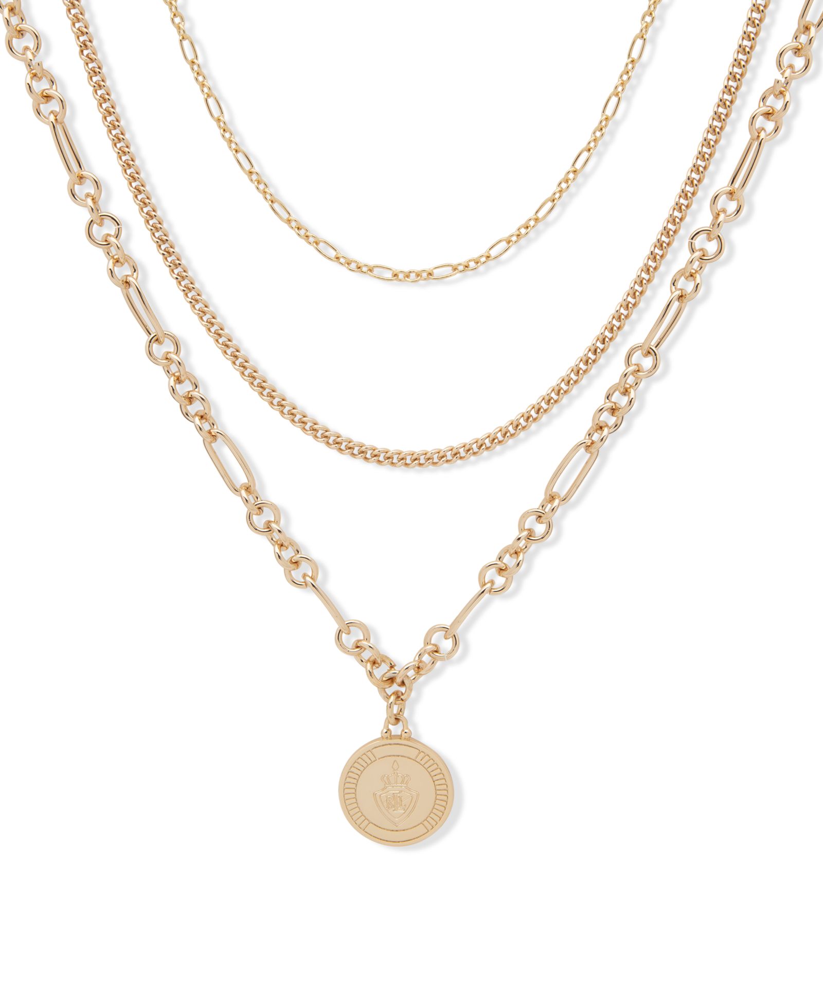 Lauren Ralph Lauren Золотистое ожерелье-подвеска Crest Layered Pendant, 16" + 3" extender