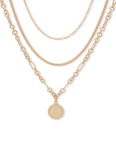 Lauren Ralph Lauren Золотистое ожерелье-подвеска Crest Layered Pendant, 16" + 3" extender