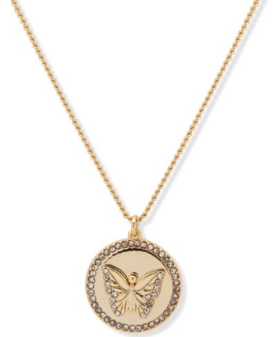 DKNY золотистая подвеска-кулон Butterfly, 16" + 3" удлинитель