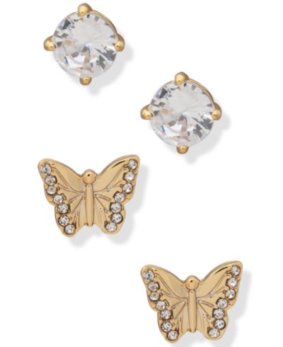 Серьги-гвоздики DKNY Gold-Tone Crystal Butterfly