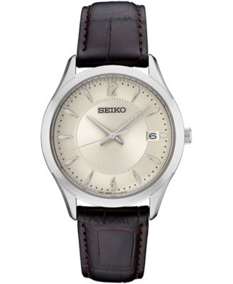 Seiko Мужские часы на кожаном ремешке коричневого цвета 39.4mm