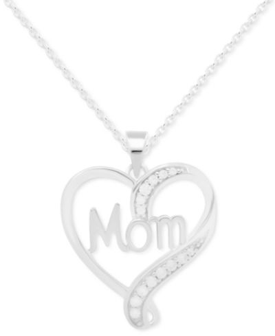Подвеска-кулон Diamond Mom Heart 18" в стерлинговом серебре (1/10 ct. t.w.)
