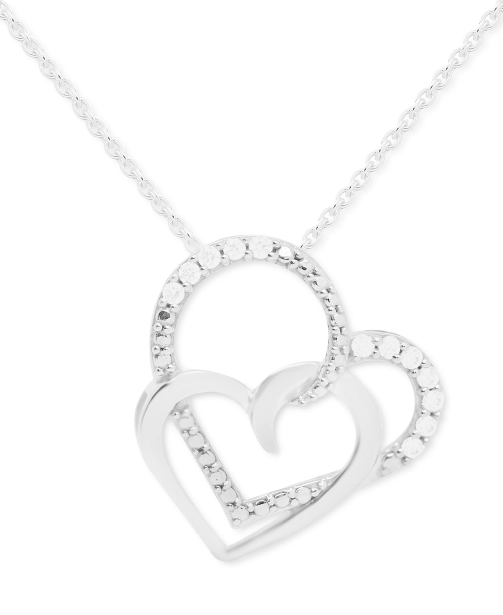 Подвеска Macy's Diamond Double Heart 18" in Sterling Silver (1/10 ct. t.w.)