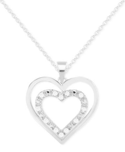 Подвеска-кулон Diamond Heart-in-Heart 18" (1/10 ct. t.w.) из стерлингового серебра