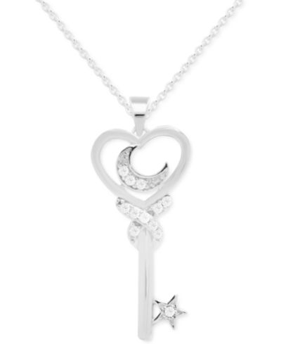 Подвеска-кулон Diamond Moon & Key 18" в серебряном покрытии (1/10 ct. t.w.)