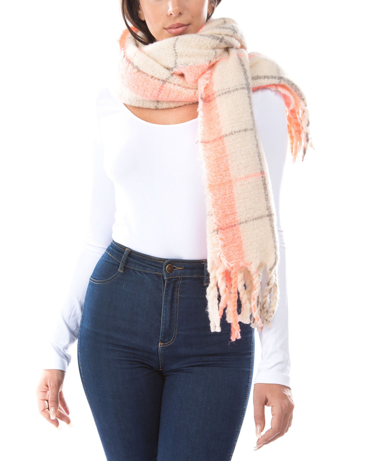 Шарф Marcus Adler Women's Neon Pop Plaid Blanket Scarf with Fringe