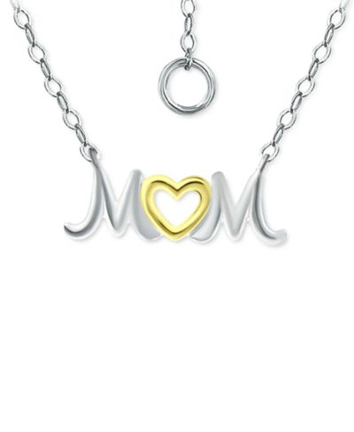 Giani Bernini MOM Heart Pendant Necklace in Sterling Silver & 18k Gold-Plated, 16" + 2" extender, Created for Macy's