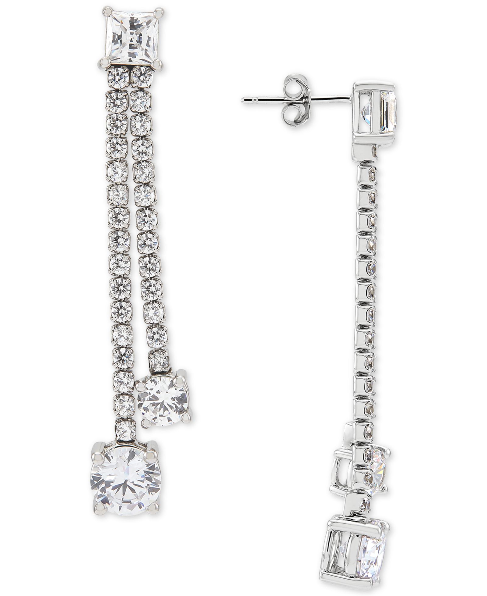Arabella Cubic Zirconia Double Drop Earrings in Sterling Silver