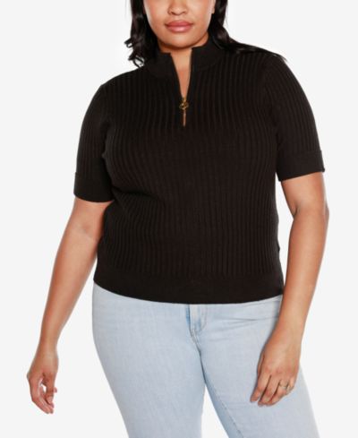 Топ Belldini Black Label Plus Size Ribbed Zip Mock Neck
