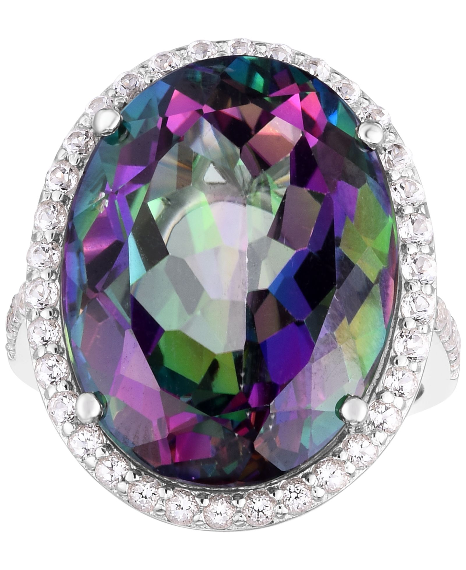 Кольцо Statement из Sterling Silver с Mystic Topaz (20 ct. t.w.) и White Topaz (3/4 ct. t.w.)