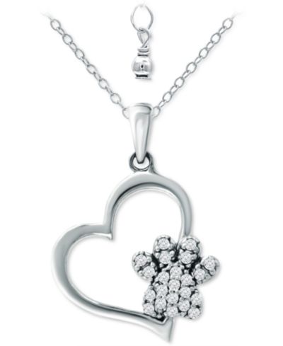 Giani Bernini Cubic Zirconia Heart & Paw 18" Pendant Necklace, Created for Macy's