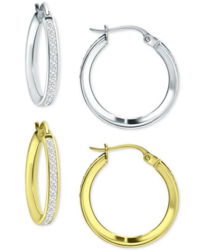 Giani Bernini комплект из 2 пар сережек-кольца с фианитами, серебро и позолота 18k