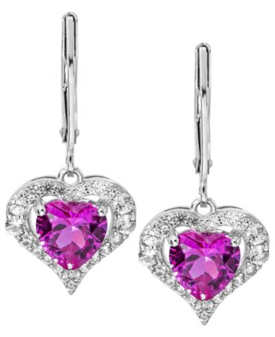 Серьги Macy's Lab-Grown Pink Sapphire and Lab-Grown White Sapphire in Sterling Silver