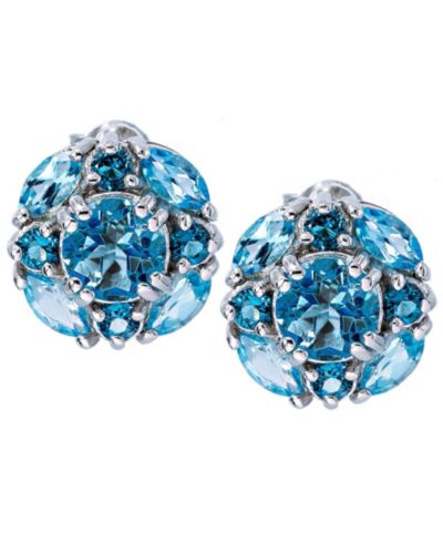 Серьги с London Blue Topaz (3 ct. t.w) и Swiss Blue Topaz (1/3 ct. t.w) в стерлинговом серебре