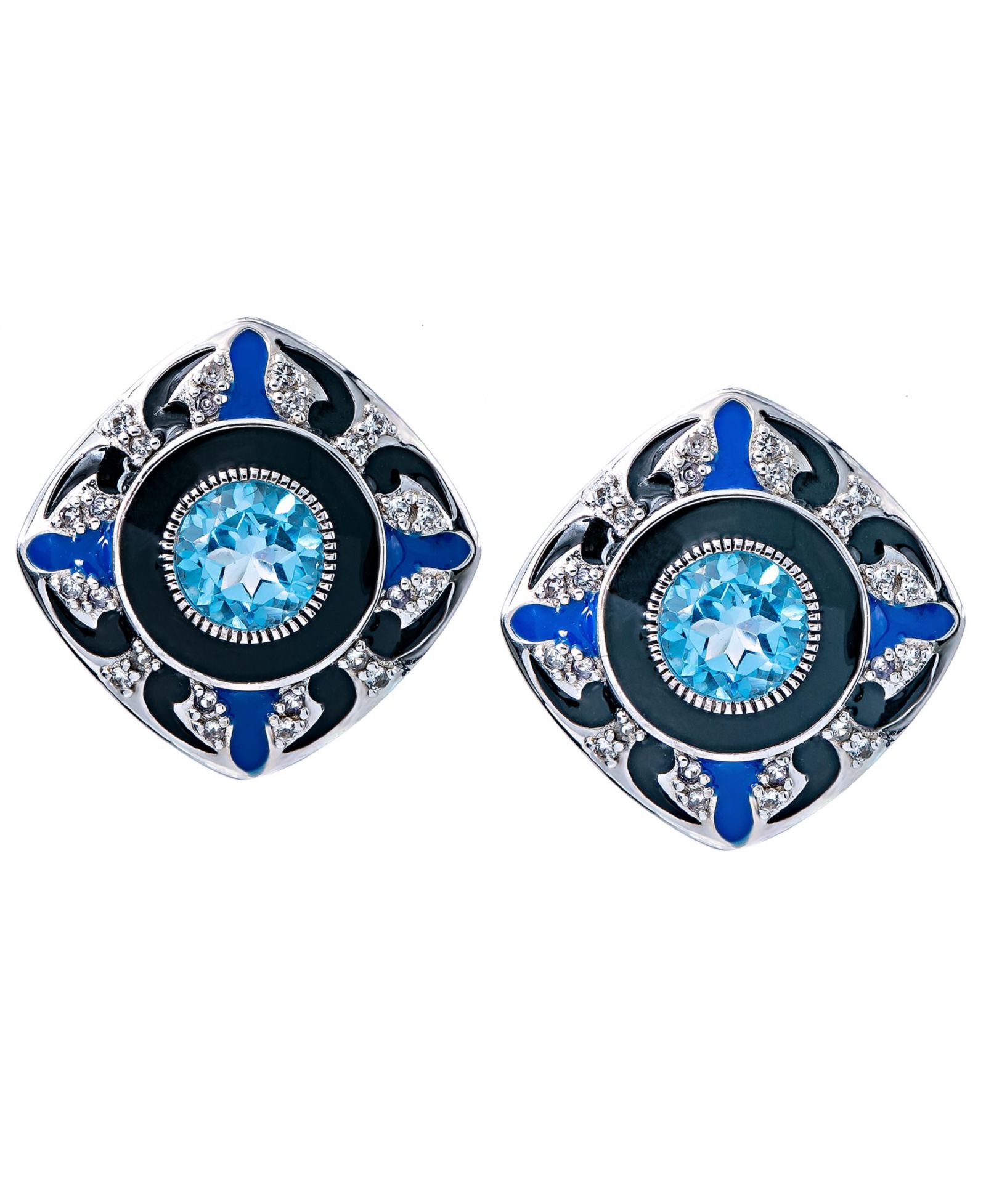 Серьги Swiss Blue Topaz (2 3/4 ct.t.w) and Enamel в Sterling Silver