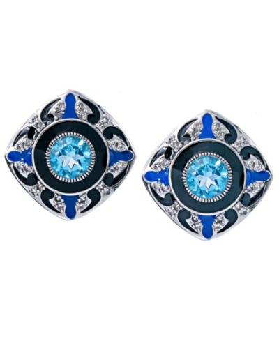 Серьги Swiss Blue Topaz (2 3/4 ct.t.w) and Enamel в Sterling Silver