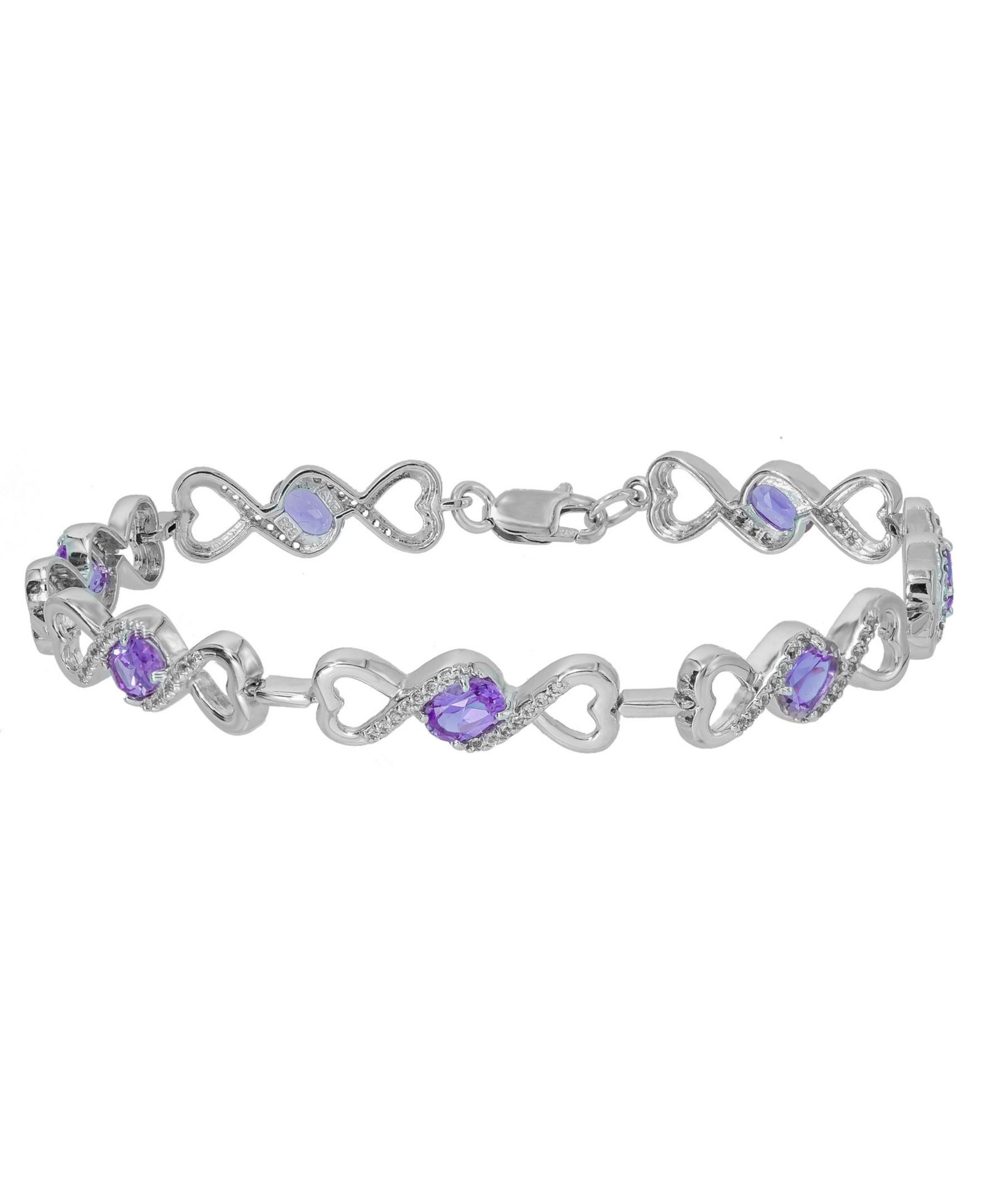 Браслет Amethyst & White Topaz Heart Link из стерлингового серебра