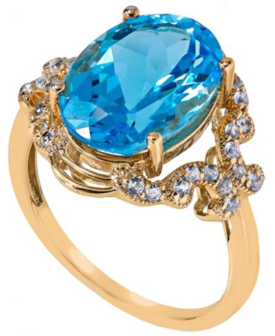 Кольцо с голубым топазом (7 ct. t.w) овальной формы, покрытие 14K Gold Plated на стерлинговом серебре