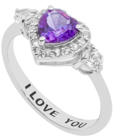 Кольцо с аметистом (5/8 ct.t.w.) и белым топазом (1/2 ct.t.w.) с надписью 'I Love You' из стерлингового серебра