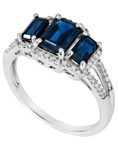 Кольцо с выращенными сапфирами Lab Grown Sapphire (1-1/3 ct. t.w) и Lab Grown White Sapphire (1/8 ct. t.w) в стерлинговом серебре