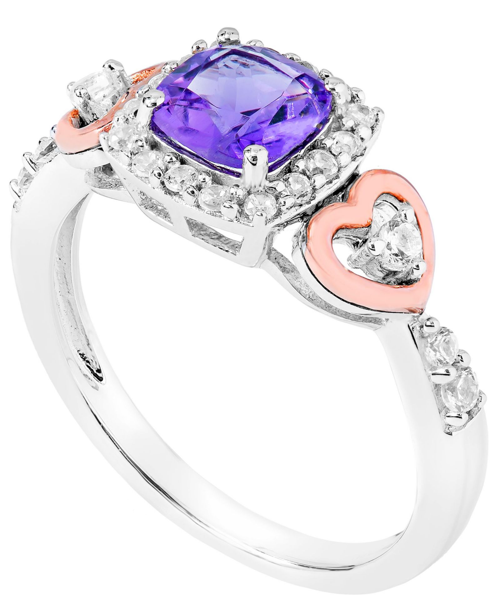 Аметист (1 ct.t.w) Кольцо в форме сердца, позолоченное 14K Rose Gold, стерлинговое серебро
