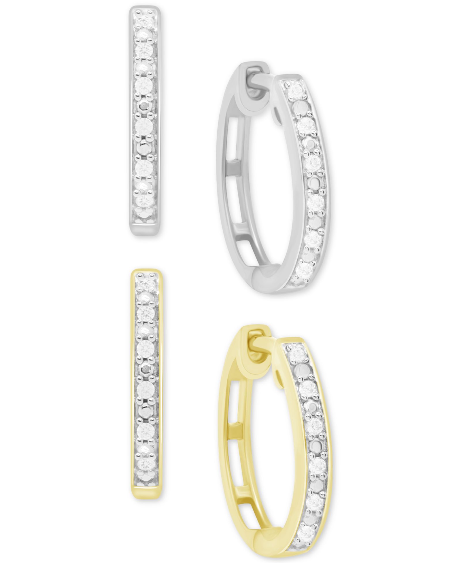 Комплект из 2-х пар серебряных серьг-кольцо Diamond Hoop (1/6 ct. t.w.) с 14k Gold-Plated Sterling Silver