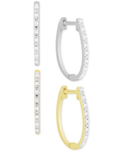 Комплект из 2 сережек-кольц Diamond Hoop в Sterling Silver и 14k Gold-Plated Sterling Silver