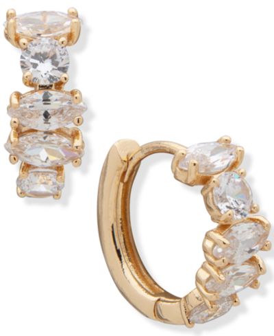 Anne Klein Золотистые серьги-кольца с кристаллами, 0.5"