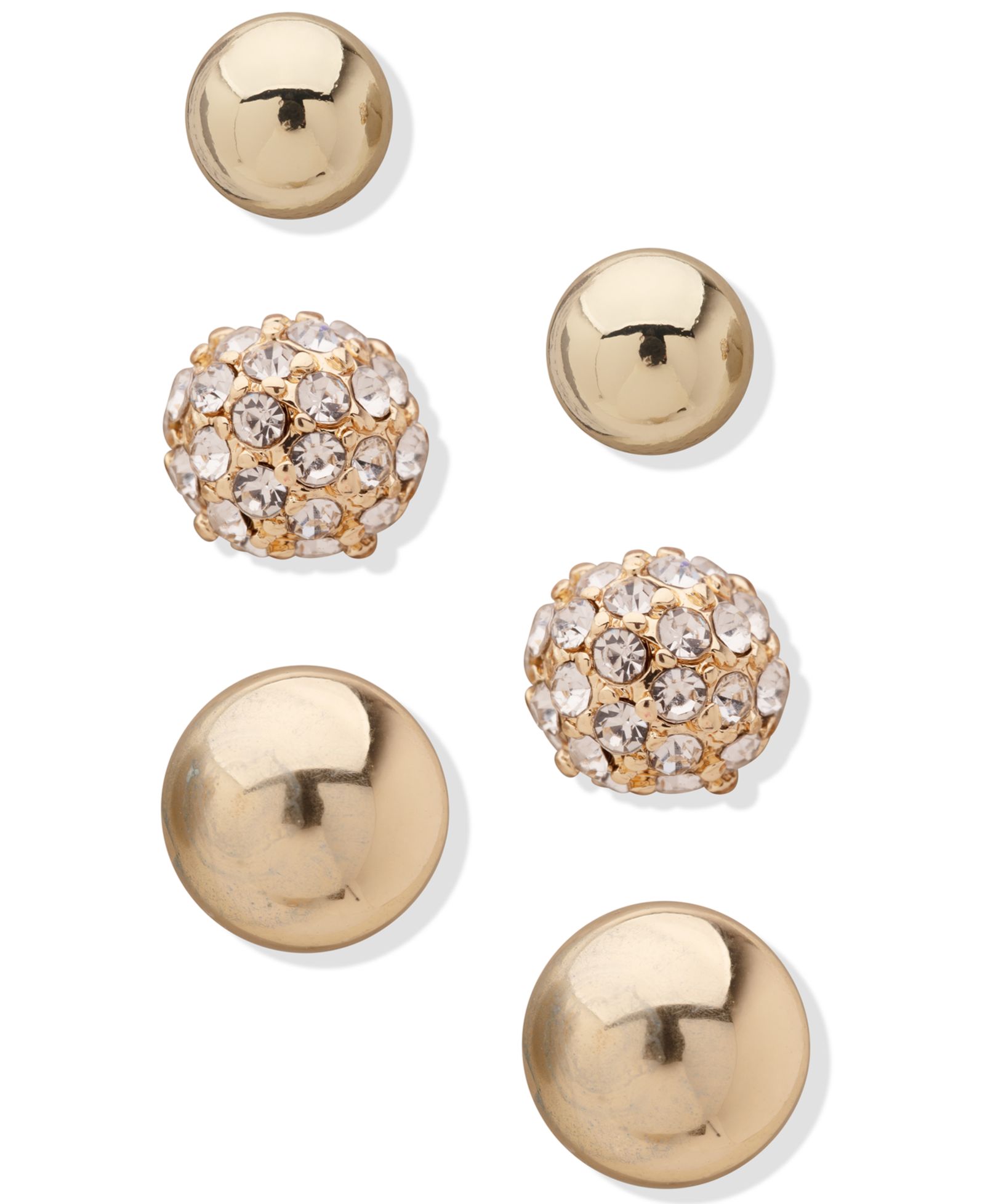 Anne Klein набор из 3-х пар серьг-гвоздик Gold-Tone Pavé
