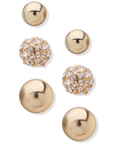 Anne Klein набор из 3-х пар серьг-гвоздик Gold-Tone Pavé