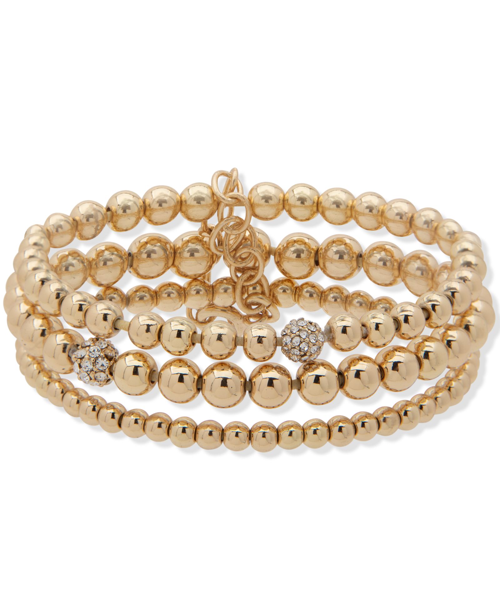 Anne Klein Gold-Tone 3-Pc. Set Pavé Fireball & Beaded Stretch Bracelets